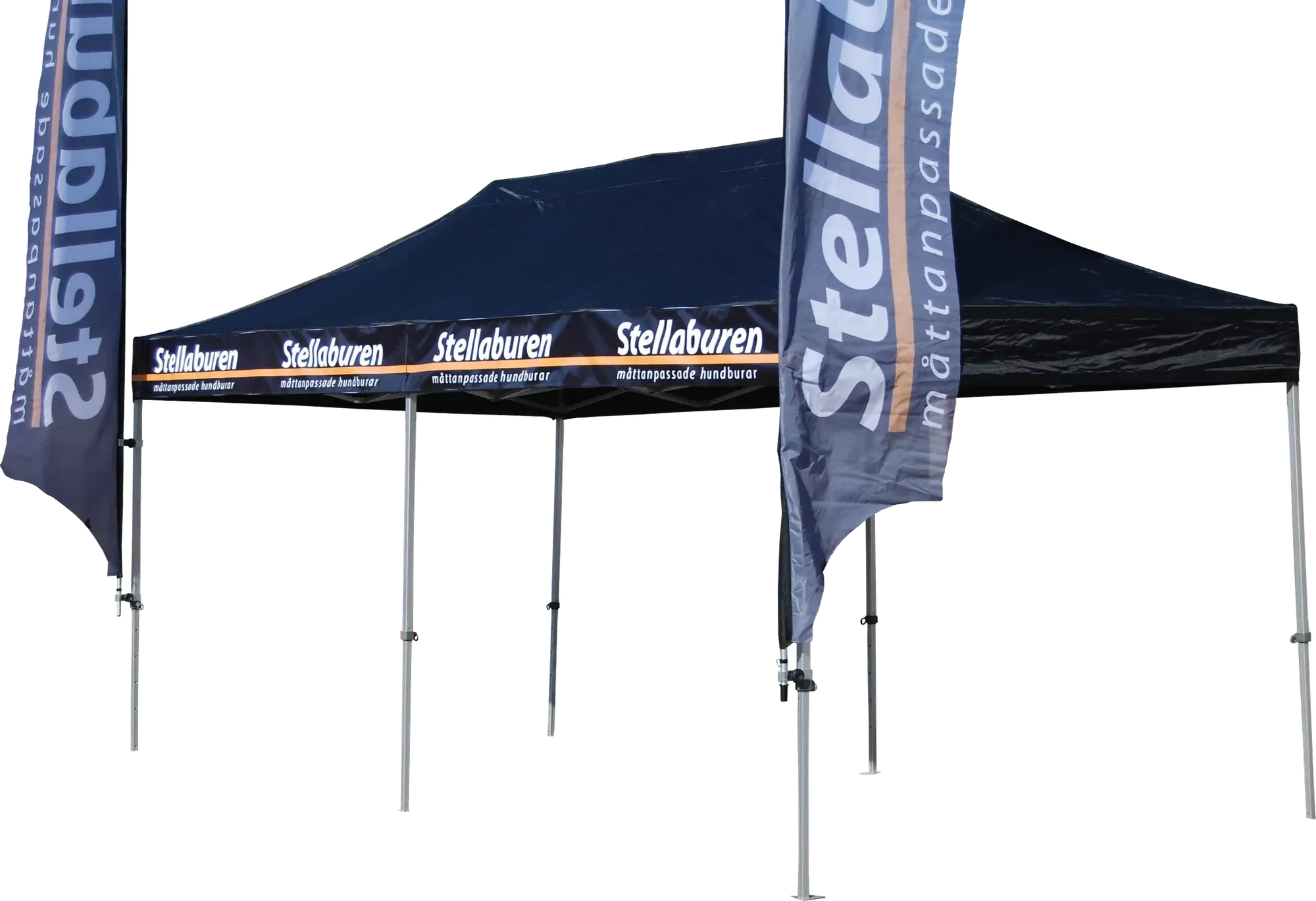 Eventtält Pro+ 4x8 meter i marinblått med tryckt tak och beachflaggor